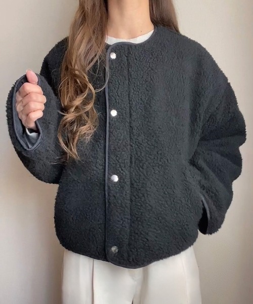 「FILLOU」 ノーカラージャケット MEDIUM モカ レディース_画像5