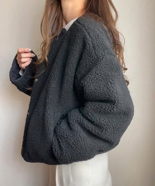 「FILLOU」 ノーカラージャケット MEDIUM モカ レディース_画像6