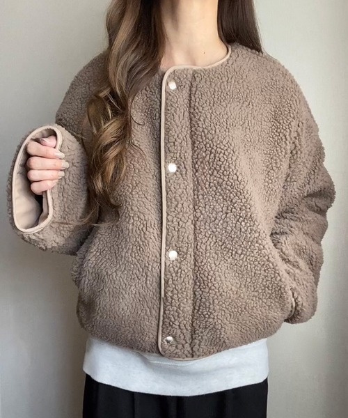 「FILLOU」 ノーカラージャケット MEDIUM モカ レディース_画像8