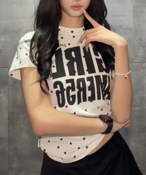 ViViDAY tシャツ 半袖 フロント英字ロゴ 星柄ショートtシャツ