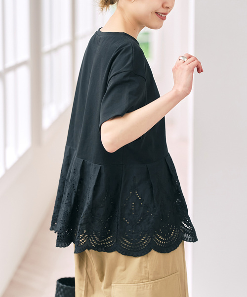 今期新品　spick&span カットワークレースペプラムTシャツ Spick＆Span（スピック アンド スパン） tシャツ 半袖 「一部店舗+WEB