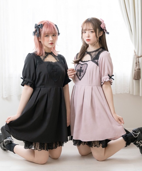 「DearMyLove」 半袖ワンピース MEDIUM ブラック レディース_画像9