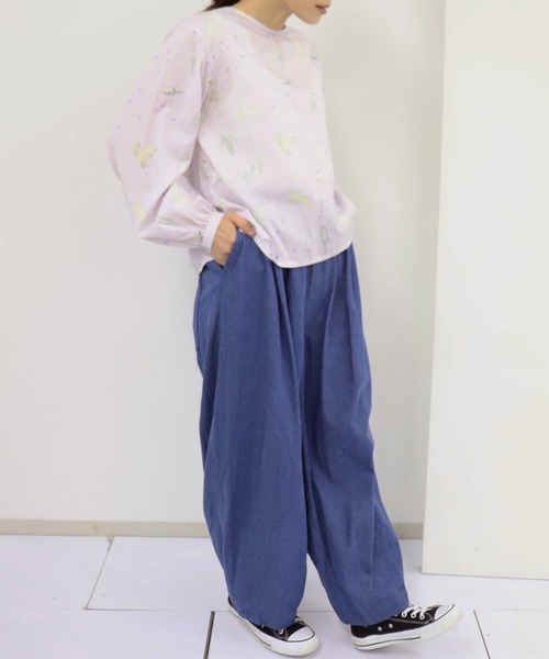 「haupia」 長袖ブラウス MEDIUM ネイビー レディース_画像9