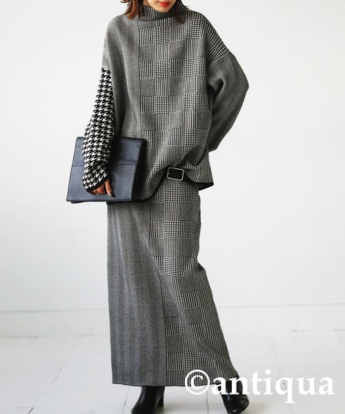 antiqua（アンティカ） ニット セーター 千鳥柄ニットプルオーバー