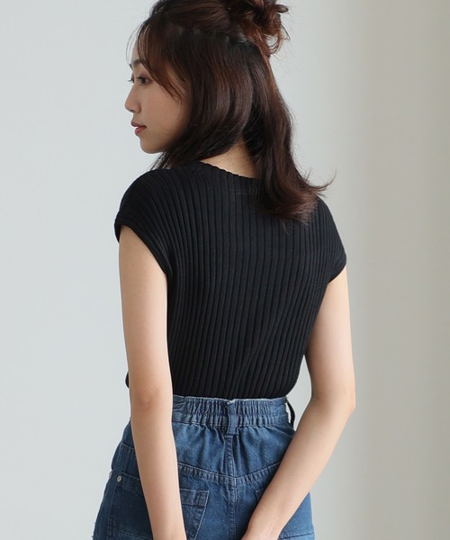 ElegChic ニット セーター プチハイネックフレンチスリーブ