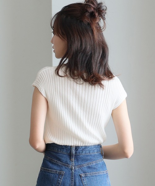 ElegChic ニット セーター プチハイネックフレンチスリーブ