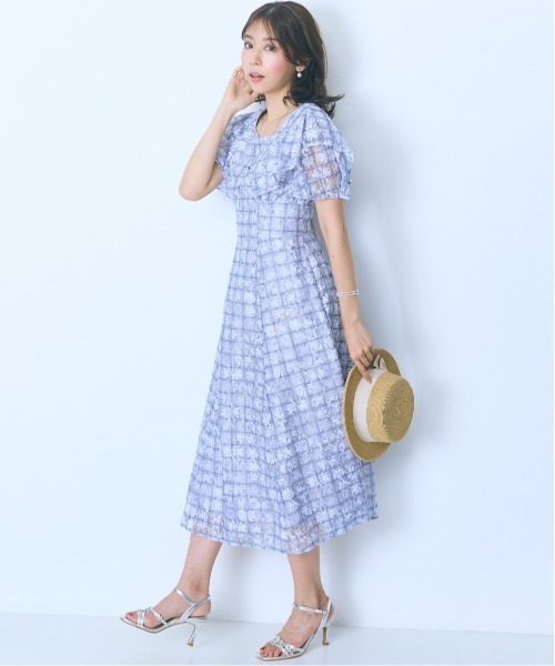 ADAM ET ROPE' ボリュームスリーブプリントワンピース ライトグリーン