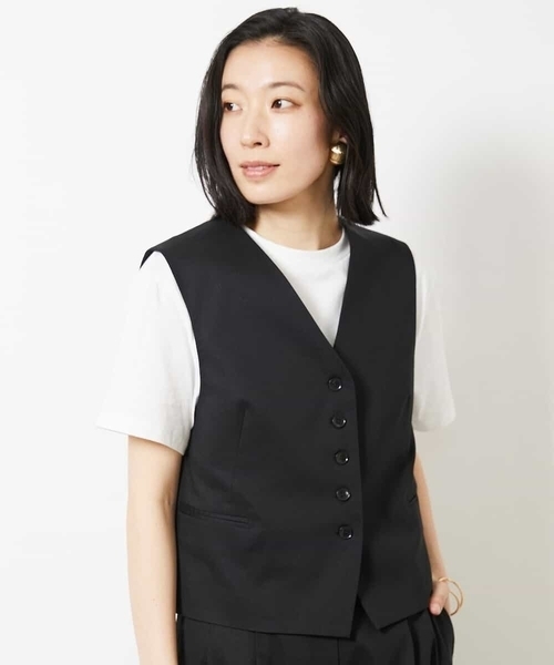 ベスト ジレ リネンブレンドヘリンボンジレ レディース