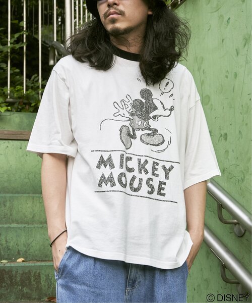 Disney（ディズニー） tシャツ ミッキーリンガーTシャツ メンズ