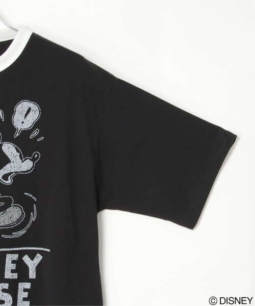 雰囲気抜群☆ディズニー ミッキー ミニー 両面プリント リンガーネック Tシャツ Disney（ディズニー） tシャツ ミッキーリンガーTシャツ メンズ