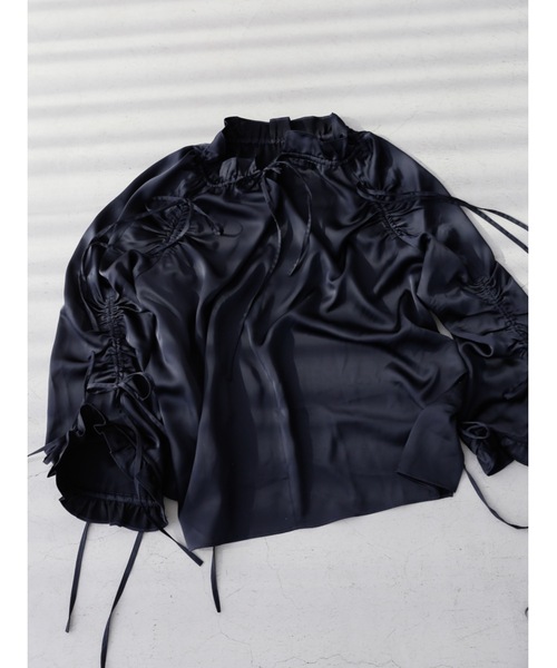 ブラウス シャツ many ribbon satin blouse レディース