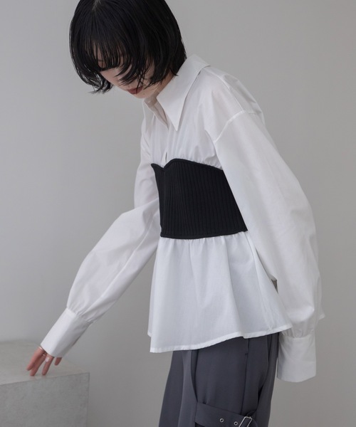 ブラウス シャツ リブニットビスチェドッキングシャツ