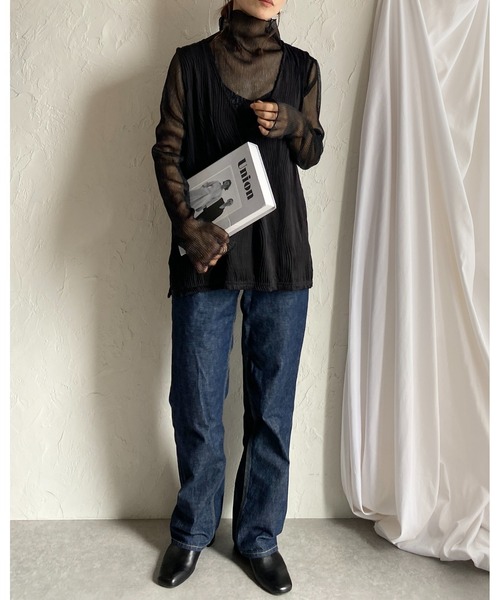 グリッターハイネックトップス She's Closet tシャツ ハイネック長袖グリッターラメシースルー