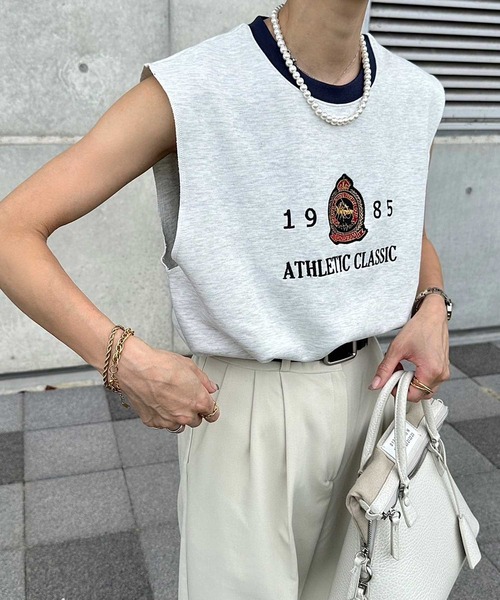tシャツ 「INTERPLAY x AYA」Vintage Embroidery French Sleeve レディース