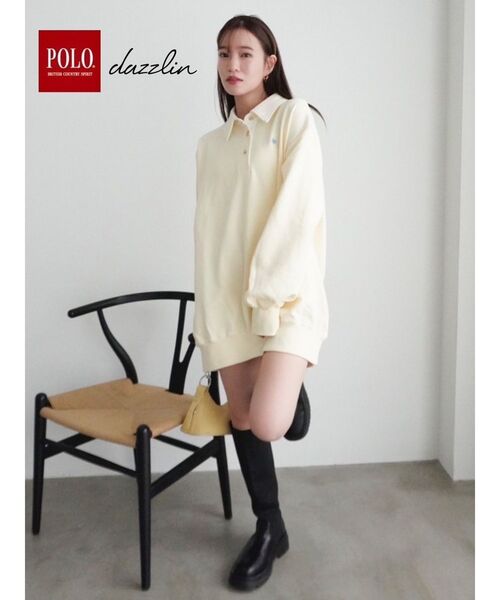 トレーナー スウェット over size polo design pile tops / オーバーサイズポロデザインパイルトップスニット レディース over size polo design pile tops / オーバーサイズポロデザイン