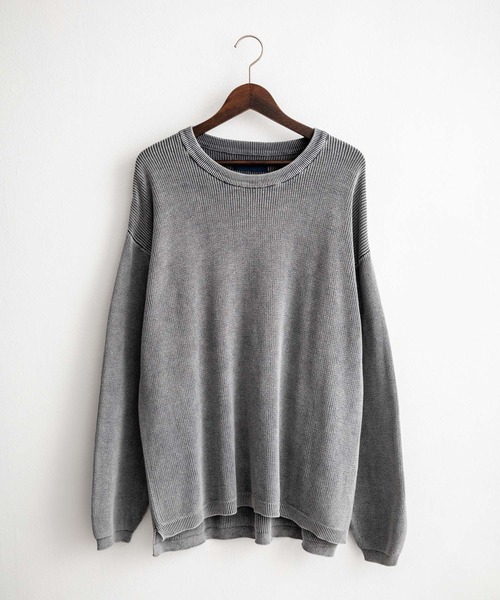 STONE  フード付きニットセーター XL グレー/ネイビー STONE フード付きニットセーター XL グレー/ネイビー STONE フード付き