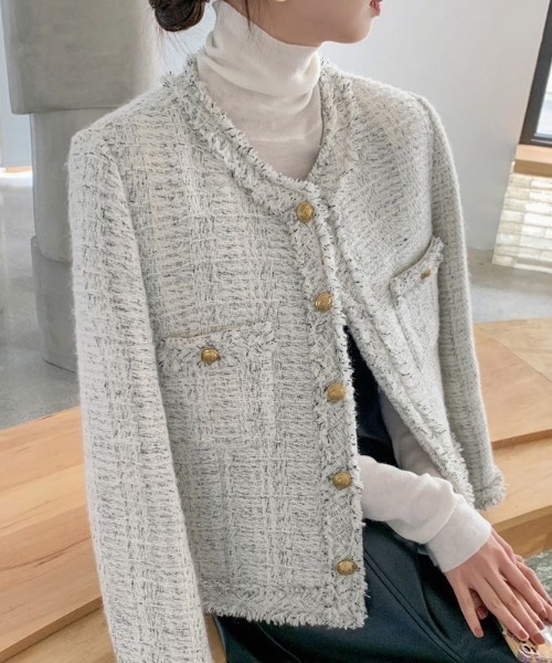 COO+i（クーイ） ジャケット ノーカラージャケット ノーカラーツイード