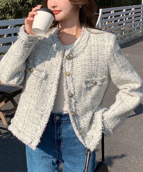 COO+i（クーイ） ジャケット ノーカラージャケット ノーカラーツイード