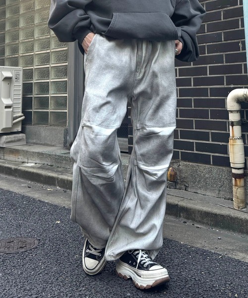 ワイドパンツ ジーンズ スプレー抜染加工オーバーパンツ メンズ