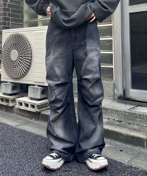 ワイドパンツ ジーンズ スプレー抜染加工オーバーパンツ メンズ 