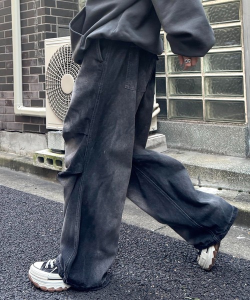 ワイドパンツ ジーンズ スプレー抜染加工オーバーパンツ メンズ