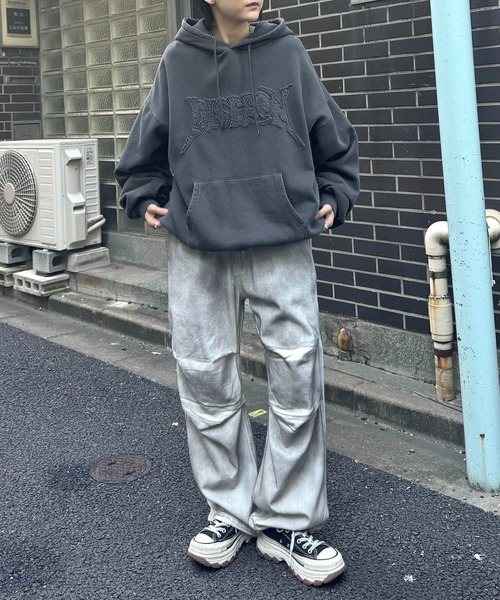 ワイドパンツ ジーンズ スプレー抜染加工オーバーパンツ メンズ