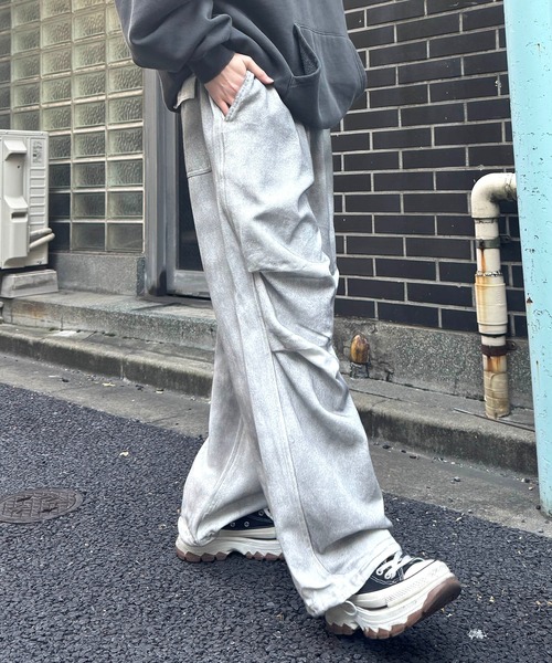 ワイドパンツ ジーンズ スプレー抜染加工オーバーパンツ メンズ
