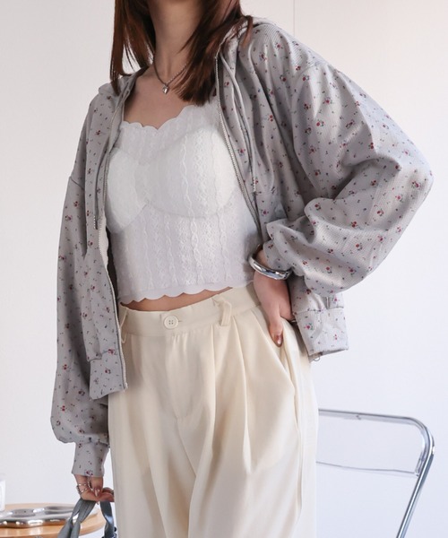 akane　セットアップ　リネン　花柄　アンティークカーキ　90 akane様専用 セットアップ リネン 花柄 アンティークカーキ 90