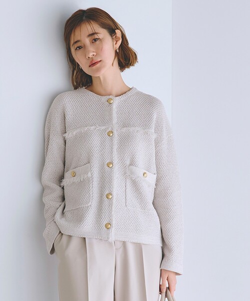 grove（グローブ） ジャケット ノーカラージャケット ツイードニット