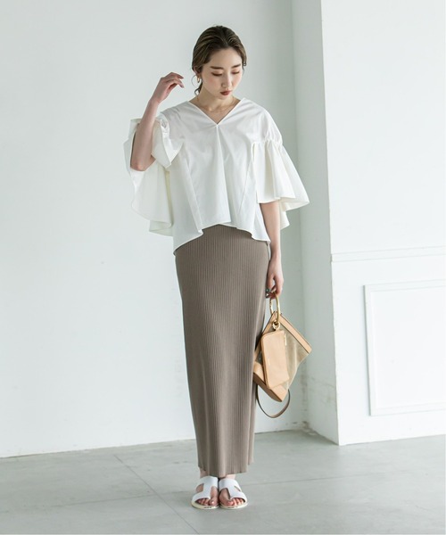 シャツ/ブラウス(半袖/袖なし) Noble - blouse NOBLE 「NOBLE」 半袖ブラウス - ブルー レディース : ZOZOTOWN