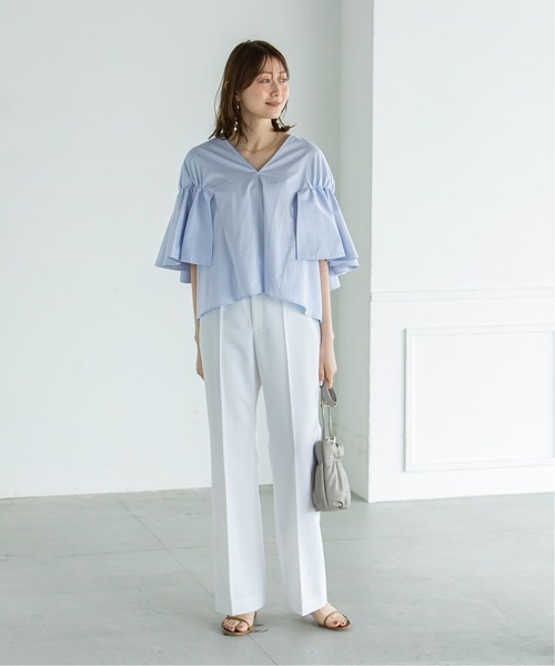 シャツ/ブラウス(半袖/袖なし) Noble - blouse NOBLE 「NOBLE」 半袖ブラウス - ブルー レディース : ZOZOTOWN