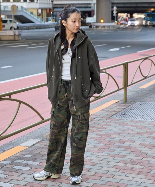 MRU ヴィンテージ加工 ダブルジップパーカー レディース メンズ トレーナー MRU パーカー MRU/エムアールユー ヴィンテージ加工 ピグメント