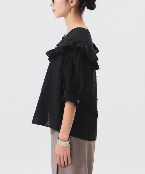 ビックカラーがポイント　ベルスリーブトップス wee9s ブラウス シャツ big collar frill half blouse / 付け襟