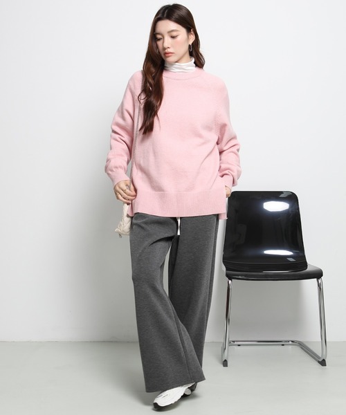 Bibiy.スウェットパンツ ダブルウエストパンツ ワイドパンツ パンツ 「選べる丈感」もっちり＆さらさら ダブルウエストワイドパンツ