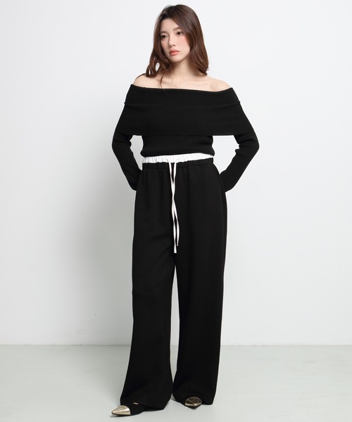 パンツ 「選べる丈感」もっちり＆さらさら ダブルウエストワイドパンツ
