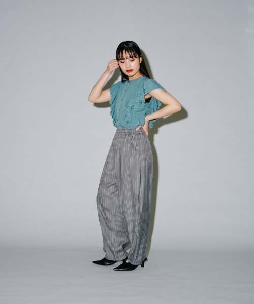 terrace パンツ ヘリンボーンストライプカーブパンツ レディース