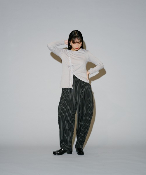 terrace パンツ ヘリンボーンストライプカーブパンツ レディース