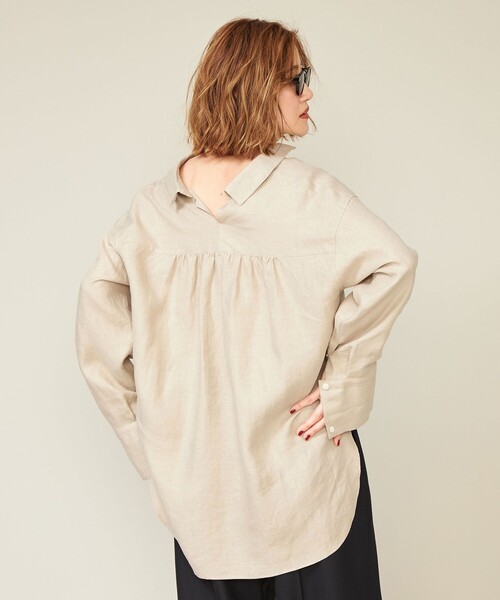 ブラウス シャツ 「conte」ヘンプ バックスリット ギャザーシャツ レディース conte＞ヘンプ バックスリット ギャザーシャツ（シャツ/ブラウス