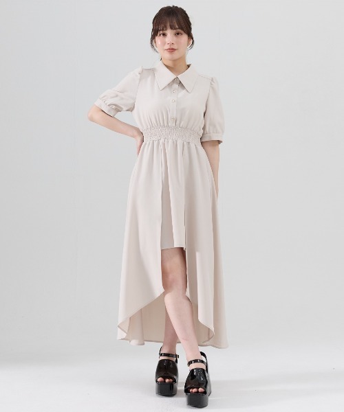 REDYAZEL ワンピース ウエストシャーリングシャツワンピース