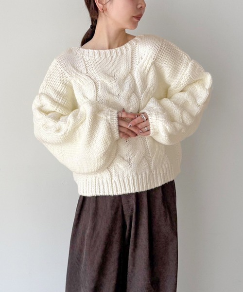 ニット セーター ビッグケーブルボリュームスリーブニット レディース