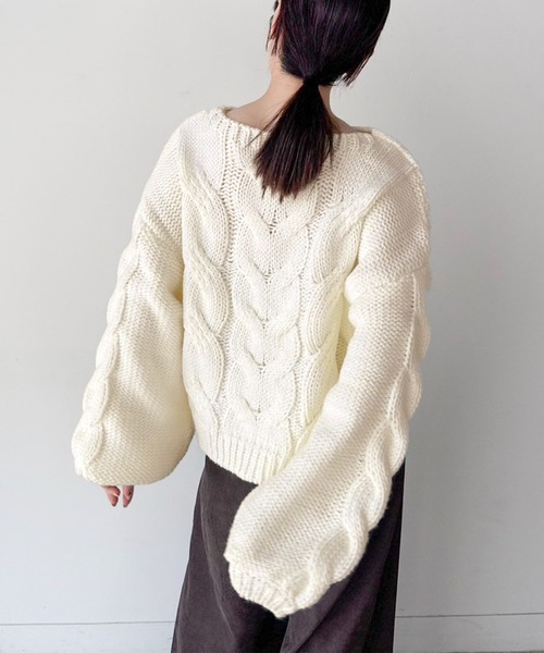 ニット セーター ビッグケーブルボリュームスリーブニット レディース