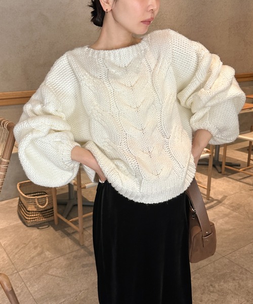 ニット セーター ビッグケーブルボリュームスリーブニット レディース