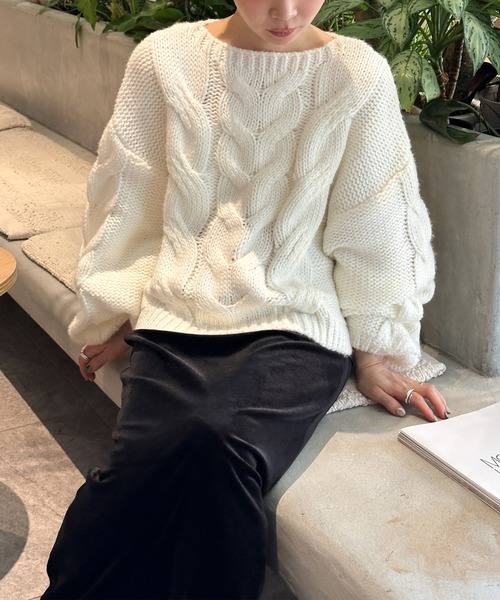 ニット セーター ビッグケーブルボリュームスリーブニット レディース