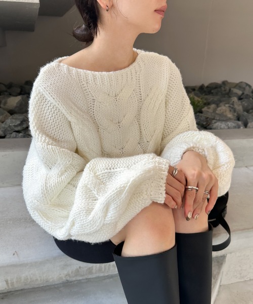 ニット セーター ビッグケーブルボリュームスリーブニット レディース