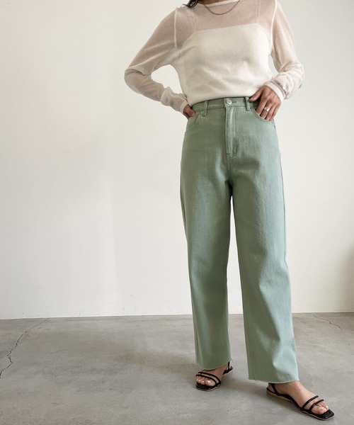 [select MOCA] повреждение обработка Denim брюки MEDIUM хаки женский 