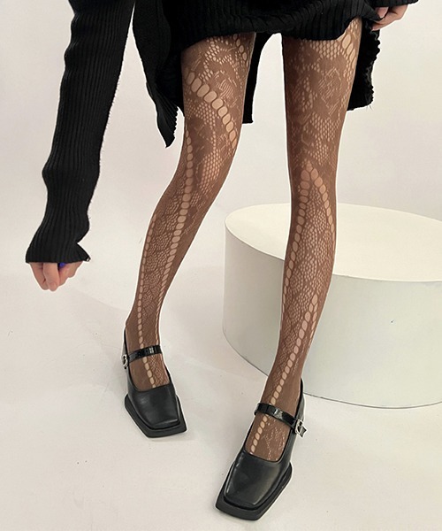 c.u.l タイツ フラワーレース かぎ編み風 網タイツ ストッキング
