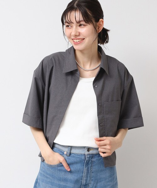 ブラウス シャツ 「撥水・セットアップ可能・洗える」ナイロンクロップド丈シャツ レディース