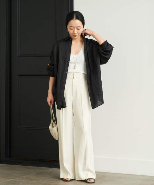 Plage ブルー　【定番】Linen オーバーサイズシャツ plage ブラウス シャツ Linen Big レディース : ZOZOTOWN Yahoo