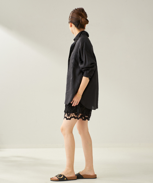 極美品 plage リネンレーヨンワイドシャツ F 黒 極美品 plage リネンレーヨンワイドシャツ F 黒