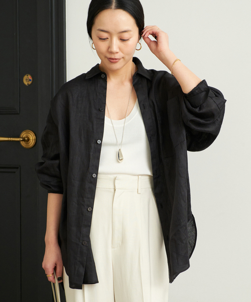 Plage ブルー　【定番】Linen オーバーサイズシャツ plage｜Linen Big シャツ | Rakuten Fashion(楽天ファッション